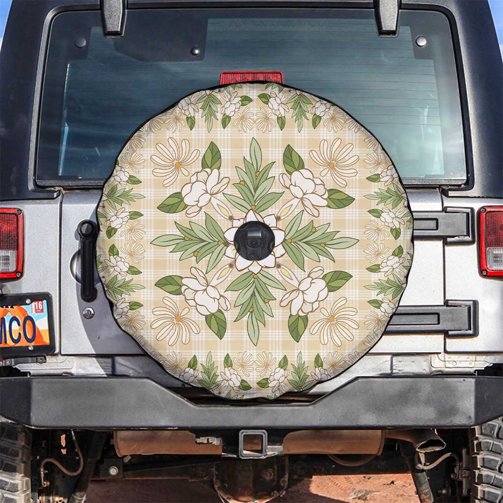 Squares Maile Leaf Spare Tire Cover Beige Palaka Hawaiian Quilt Pattern LT9 Beige - Polynesian Pride