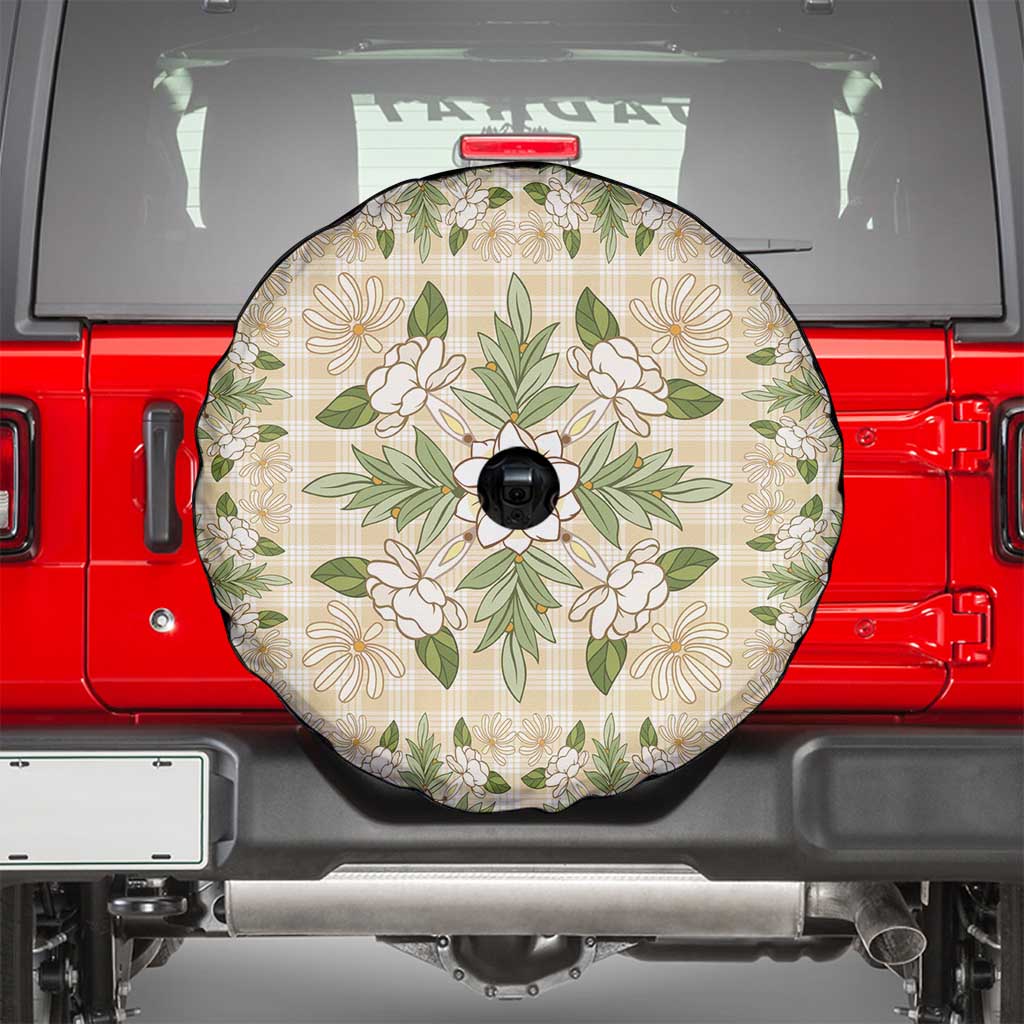 Squares Maile Leaf Spare Tire Cover Beige Palaka Hawaiian Quilt Pattern LT9 - Polynesian Pride