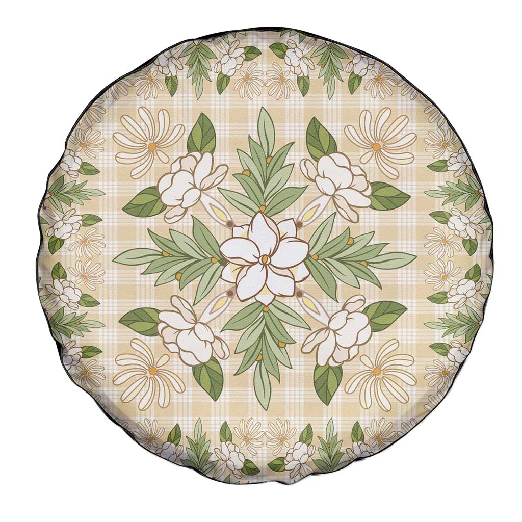 Squares Maile Leaf Spare Tire Cover Beige Palaka Hawaiian Quilt Pattern LT9 - Polynesian Pride