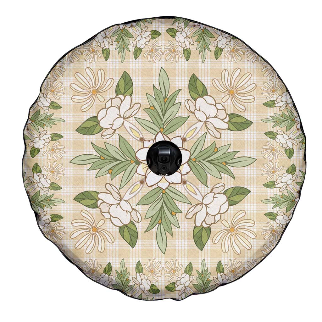 Squares Maile Leaf Spare Tire Cover Beige Palaka Hawaiian Quilt Pattern LT9 - Polynesian Pride