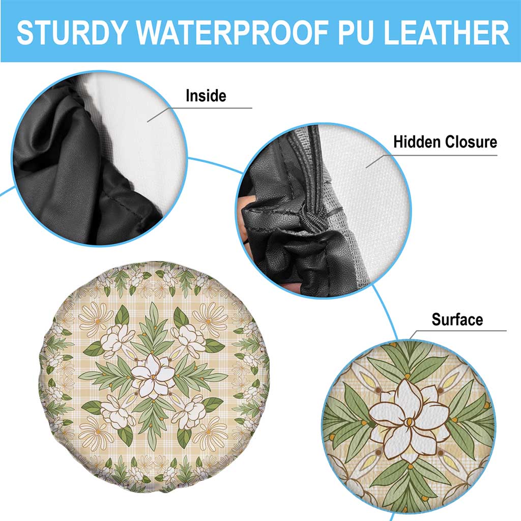 Squares Maile Leaf Spare Tire Cover Beige Palaka Hawaiian Quilt Pattern LT9 - Polynesian Pride
