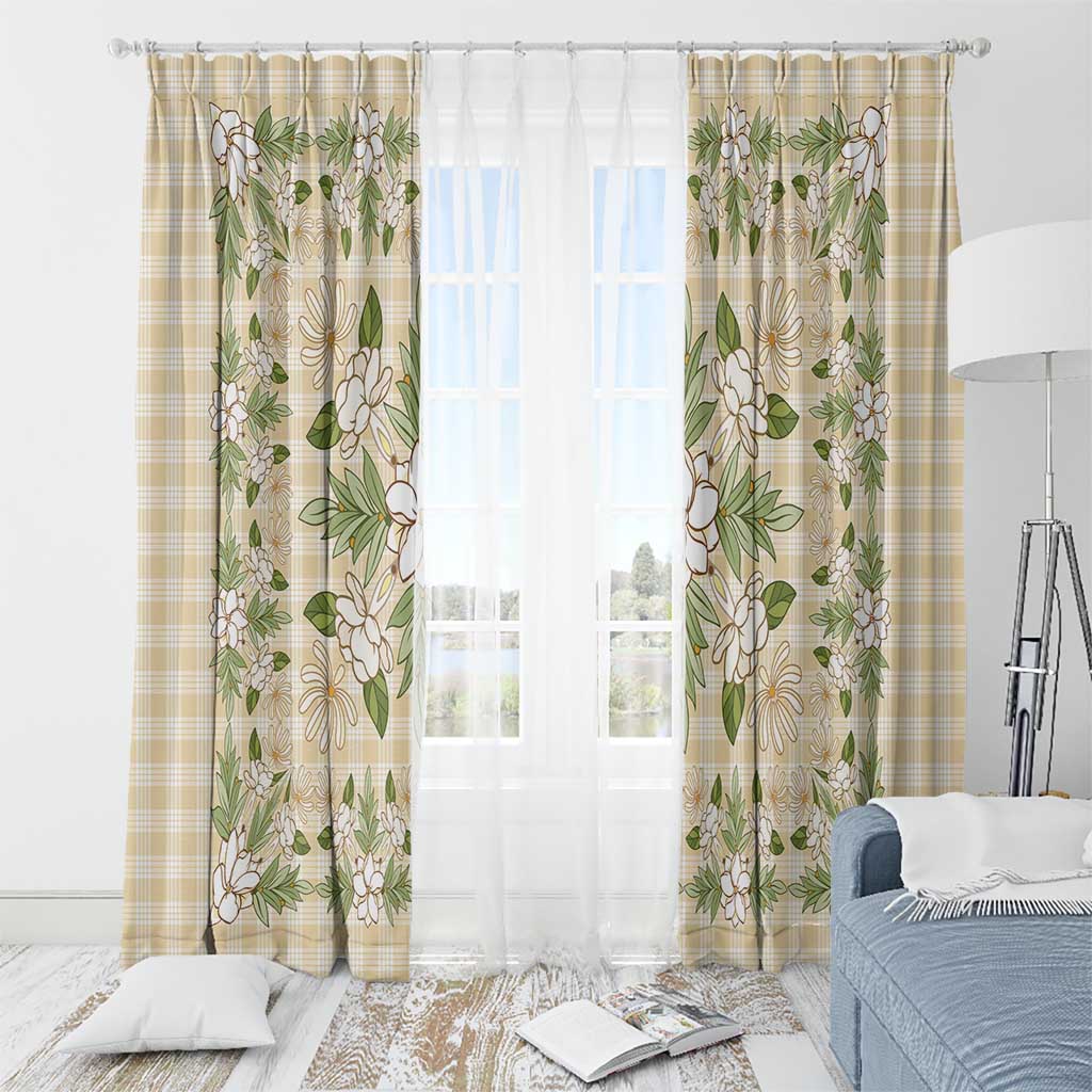 Squares Maile Leaf Window Curtain Beige Palaka Hawaiian Quilt Pattern LT9 - Polynesian Pride