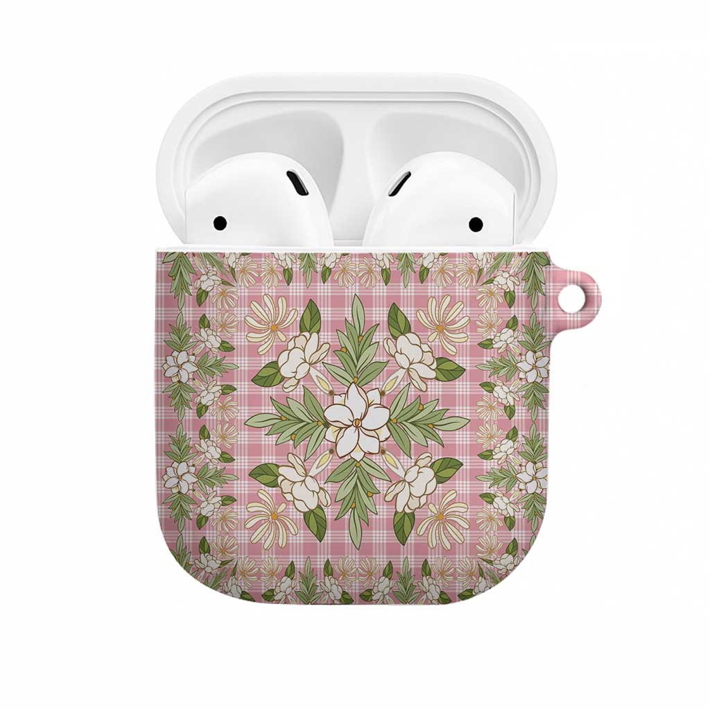 Squares Maile Leaf AirPods Case Pink Palaka Hawaiian Quilt Pattern LT9 Pink - Polynesian Pride