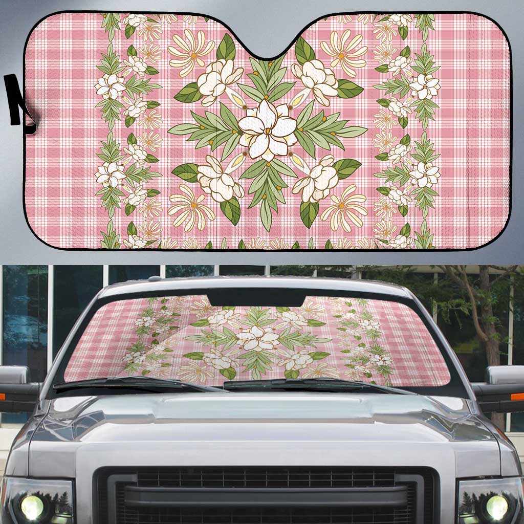 Squares Maile Leaf Auto Sun Shade Pink Palaka Hawaiian Quilt Pattern LT9 Pink - Polynesian Pride