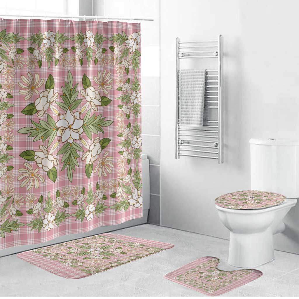 Squares Maile Leaf Bathroom Set Pink Palaka Hawaiian Quilt Pattern LT9 Bathroom Set (4 pcs) Pink - Polynesian Pride