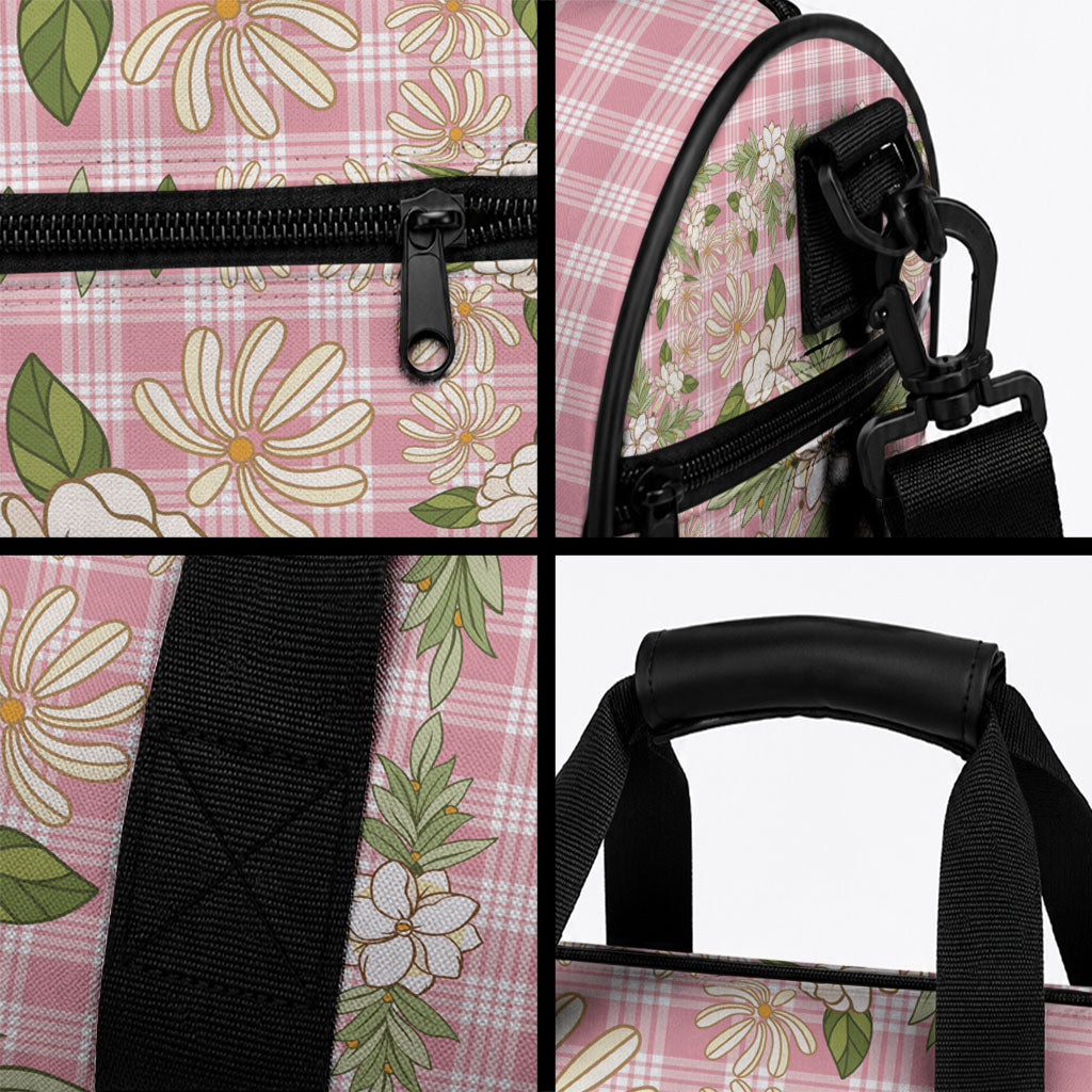 Squares Maile Leaf Duffle Bag Pink Palaka Hawaiian Quilt Pattern LT9 - Polynesian Pride