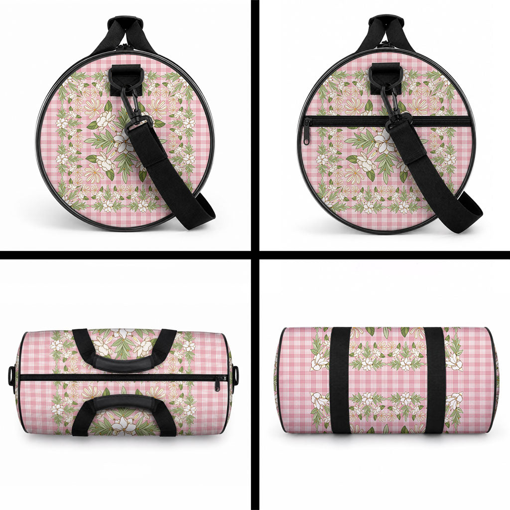 Squares Maile Leaf Duffle Bag Pink Palaka Hawaiian Quilt Pattern LT9 - Polynesian Pride