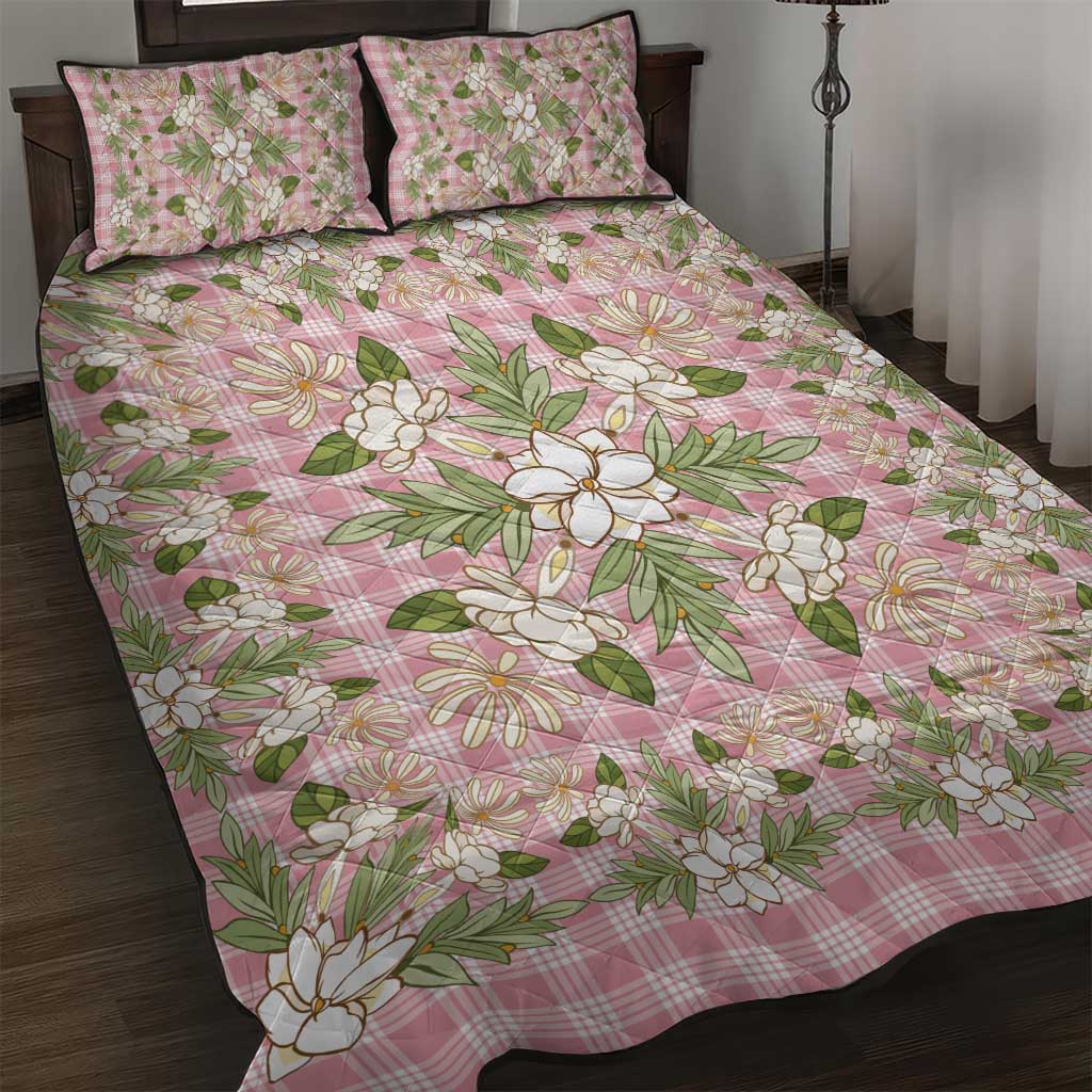 Squares Maile Leaf Quilt Bed Set Pink Palaka Hawaiian Quilt Pattern LT9 Pink - Polynesian Pride