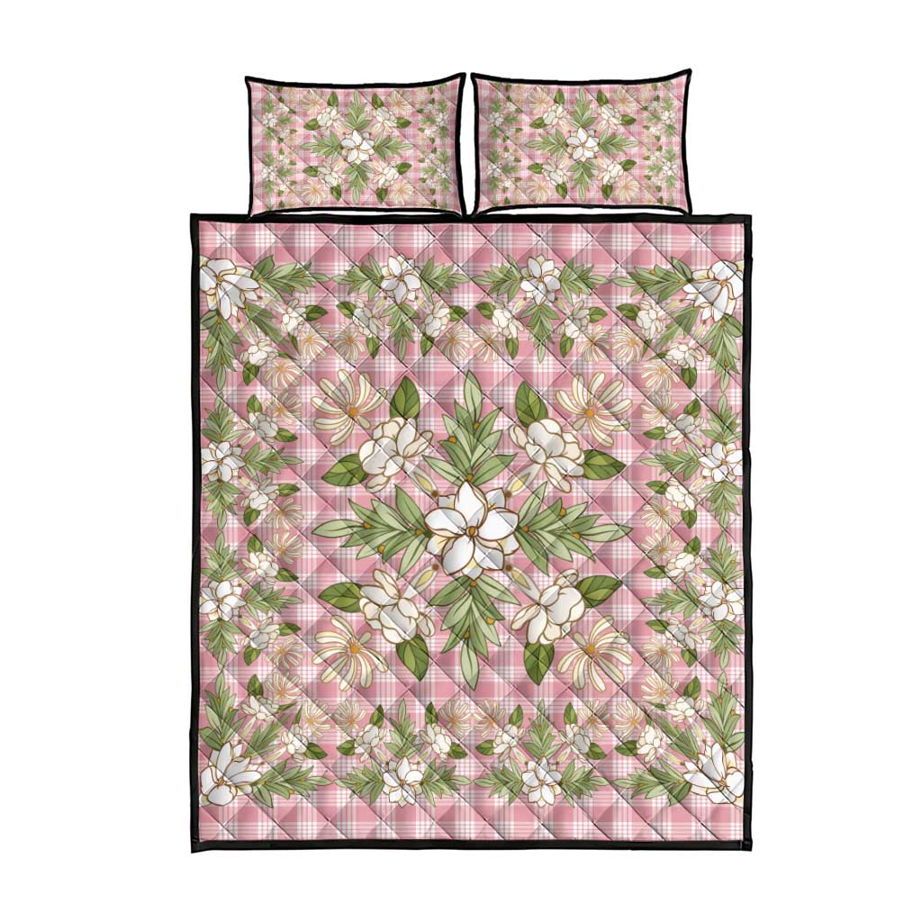 Squares Maile Leaf Quilt Bed Set Pink Palaka Hawaiian Quilt Pattern LT9 - Polynesian Pride
