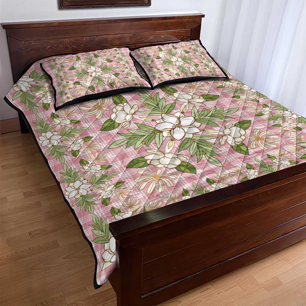 Squares Maile Leaf Quilt Bed Set Pink Palaka Hawaiian Quilt Pattern LT9 - Polynesian Pride