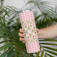 Squares Maile Leaf Skinny Tumbler Pink Palaka Hawaiian Quilt Pattern LT9 - Polynesian Pride