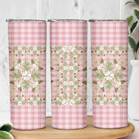 Squares Maile Leaf Skinny Tumbler Pink Palaka Hawaiian Quilt Pattern LT9 - Polynesian Pride