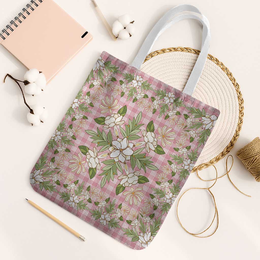 Squares Maile Leaf Tote Bag Pink Palaka Hawaiian Quilt Pattern LT9 White Strap One Size Pink - Polynesian Pride
