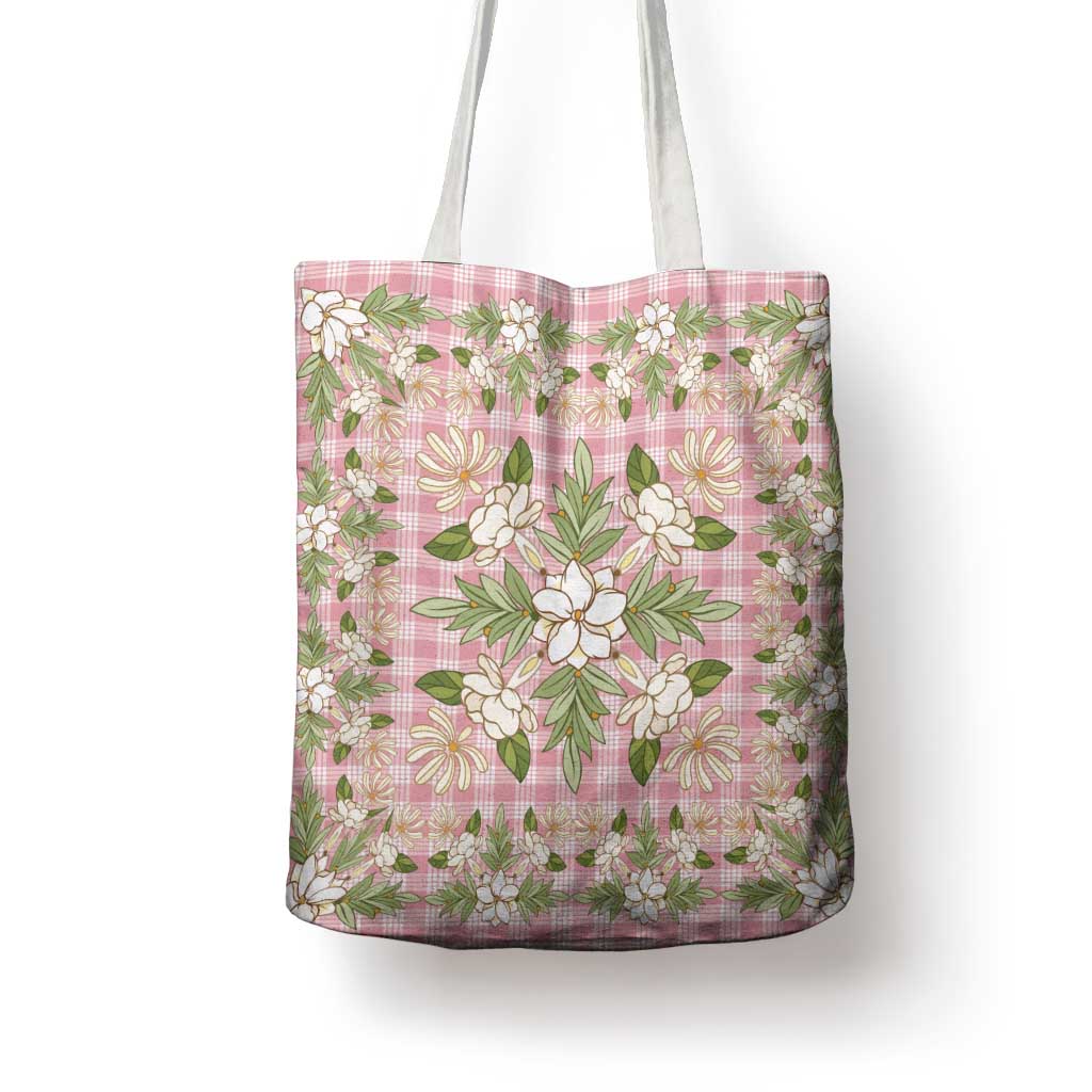 Squares Maile Leaf Tote Bag Pink Palaka Hawaiian Quilt Pattern LT9 - Polynesian Pride