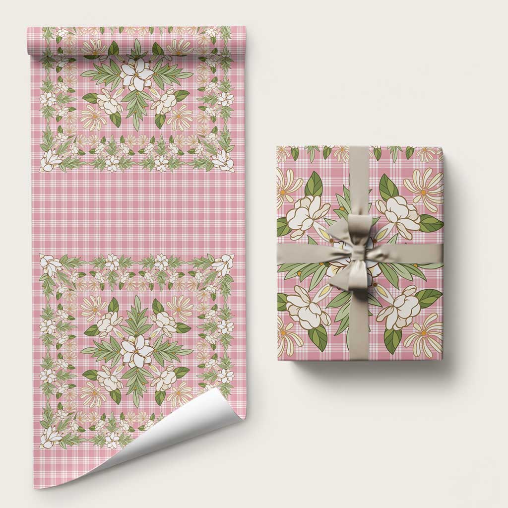 Squares Maile Leaf Wrapping Paper Pink Palaka Hawaiian Quilt Pattern LT9 58" × 23" Pink - Polynesian Pride