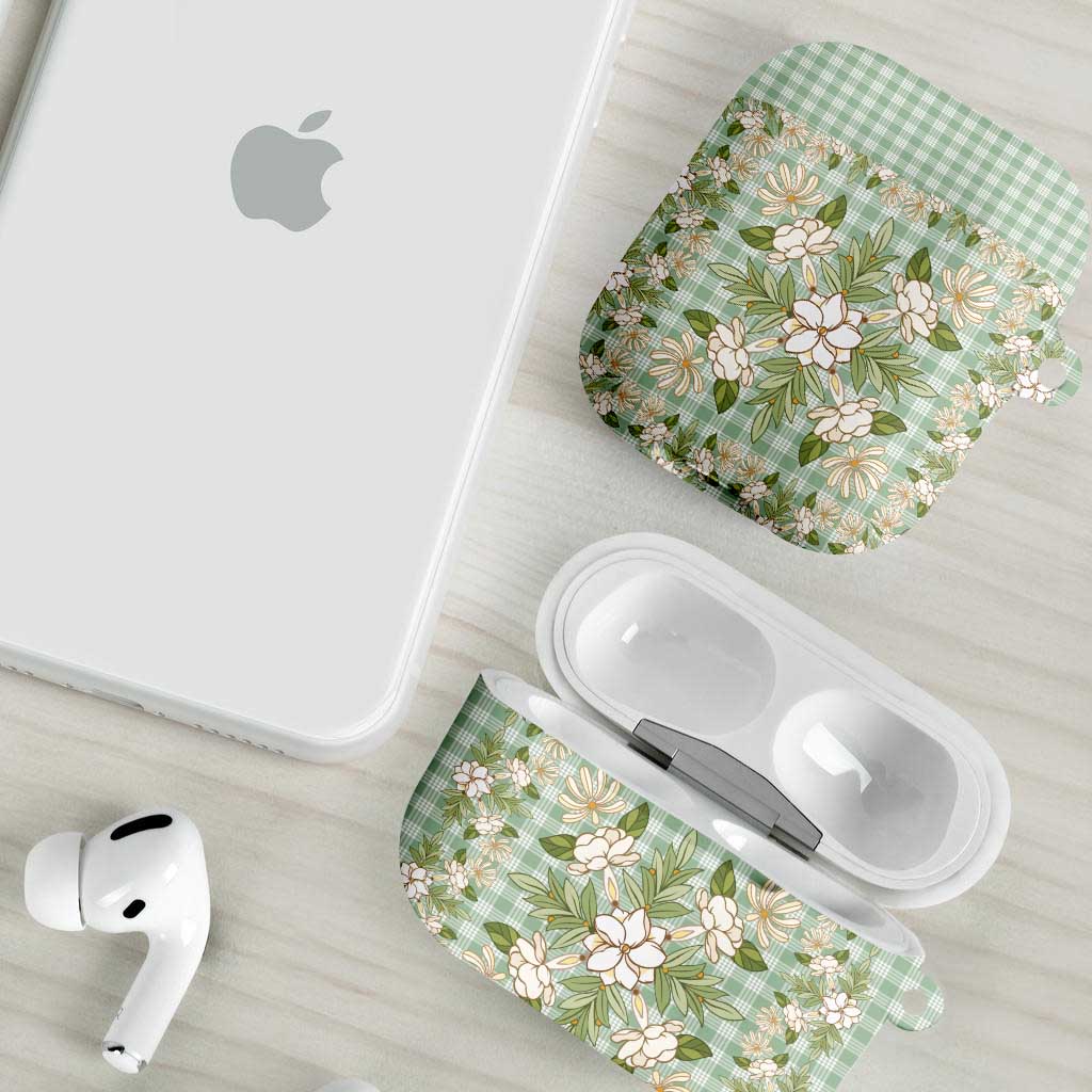 Squares Maile Leaf AirPods Case Turquoise Palaka Hawaiian Quilt Pattern LT9 - Polynesian Pride