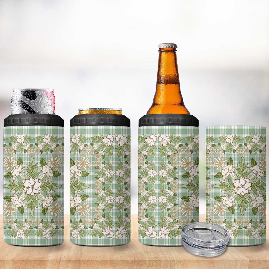 Squares Maile Leaf 4 in 1 Can Cooler Tumbler Turquoise Palaka Hawaiian Quilt Pattern LT9 - Polynesian Pride