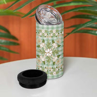 Squares Maile Leaf 4 in 1 Can Cooler Tumbler Turquoise Palaka Hawaiian Quilt Pattern LT9 - Polynesian Pride
