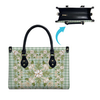 Squares Maile Leaf Leather Bag Turquoise Palaka Hawaiian Quilt Pattern LT9 - Polynesian Pride