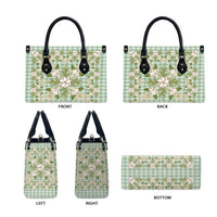 Squares Maile Leaf Leather Bag Turquoise Palaka Hawaiian Quilt Pattern LT9 - Polynesian Pride