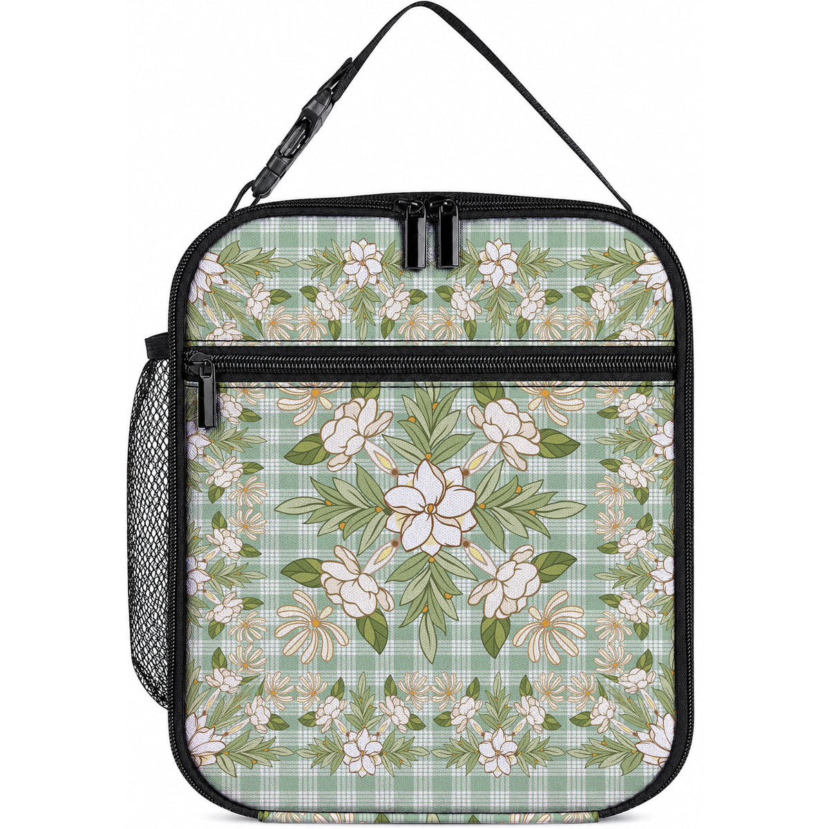 Squares Maile Leaf Lunch Bag Turquoise Palaka Hawaiian Quilt Pattern LT9 10.2 × 8.3 × 4.3 inch Turquoise - Polynesian Pride
