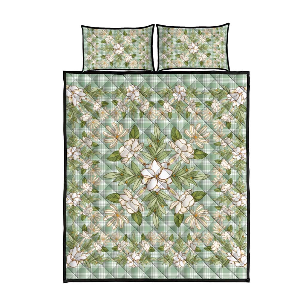 Squares Maile Leaf Quilt Bed Set Turquoise Palaka Hawaiian Quilt Pattern LT9 - Polynesian Pride