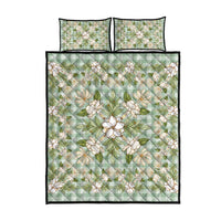 Squares Maile Leaf Quilt Bed Set Turquoise Palaka Hawaiian Quilt Pattern LT9 - Polynesian Pride