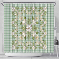 Squares Maile Leaf Shower Curtain Turquoise Palaka Hawaiian Quilt Pattern LT9 - Polynesian Pride