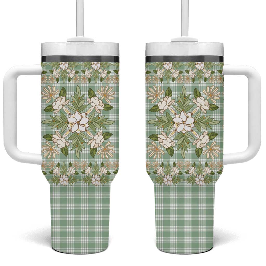 Squares Maile Leaf Tumbler With Handle Turquoise Palaka Hawaiian Quilt Pattern LT9 One Size: 40 oz Turquoise - Polynesian Pride