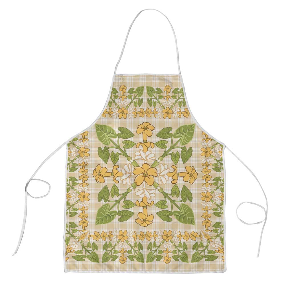 Squares Puakenikeni and Kalo Apron Beige Palaka Hawaiian Quilt Pattern LT9 Beige - Polynesian Pride