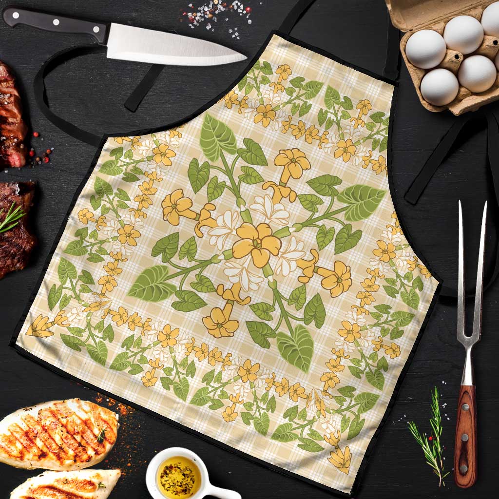 Squares Puakenikeni and Kalo Apron Beige Palaka Hawaiian Quilt Pattern LT9 Beige - Polynesian Pride