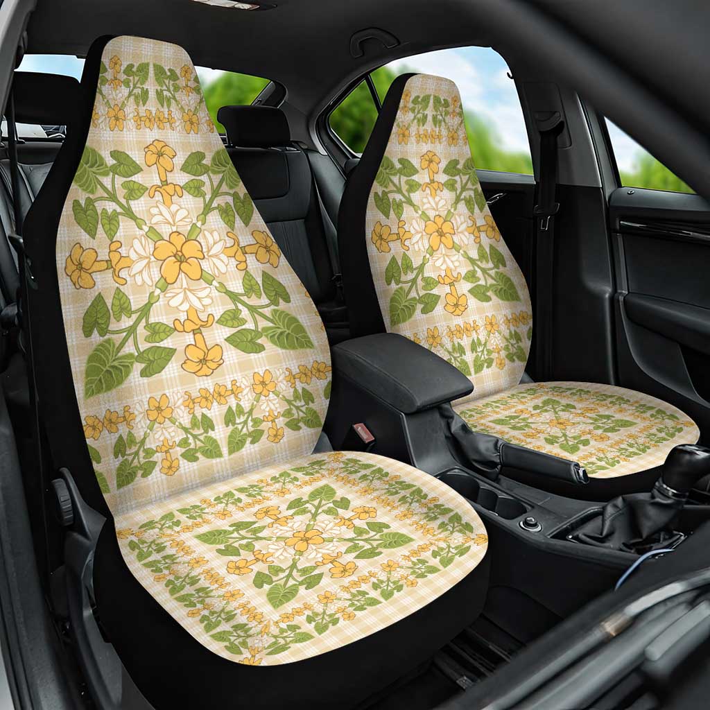 Squares Puakenikeni and Kalo Car Seat Cover Beige Palaka Hawaiian Quilt Pattern LT9 One Size Beige - Polynesian Pride