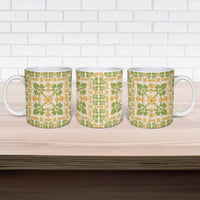 Squares Puakenikeni and Kalo Ceramic Mug Beige Palaka Hawaiian Quilt Pattern LT9 - Polynesian Pride