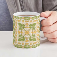 Squares Puakenikeni and Kalo Ceramic Mug Beige Palaka Hawaiian Quilt Pattern LT9 - Polynesian Pride