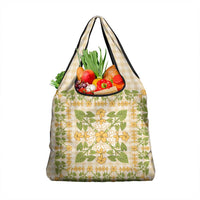 Squares Puakenikeni and Kalo Grocery Bag Beige Palaka Hawaiian Quilt Pattern LT9 1-pack One Size Beige - Polynesian Pride