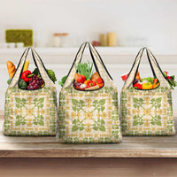 Squares Puakenikeni and Kalo Grocery Bag Beige Palaka Hawaiian Quilt Pattern LT9 3-pack One Size Beige - Polynesian Pride