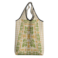 Squares Puakenikeni and Kalo Grocery Bag Beige Palaka Hawaiian Quilt Pattern LT9 - Polynesian Pride