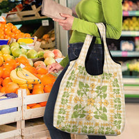 Squares Puakenikeni and Kalo Grocery Bag Beige Palaka Hawaiian Quilt Pattern LT9 - Polynesian Pride