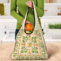 Squares Puakenikeni and Kalo Grocery Bag Beige Palaka Hawaiian Quilt Pattern LT9 - Polynesian Pride