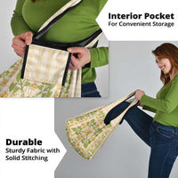 Squares Puakenikeni and Kalo Grocery Bag Beige Palaka Hawaiian Quilt Pattern LT9 - Polynesian Pride