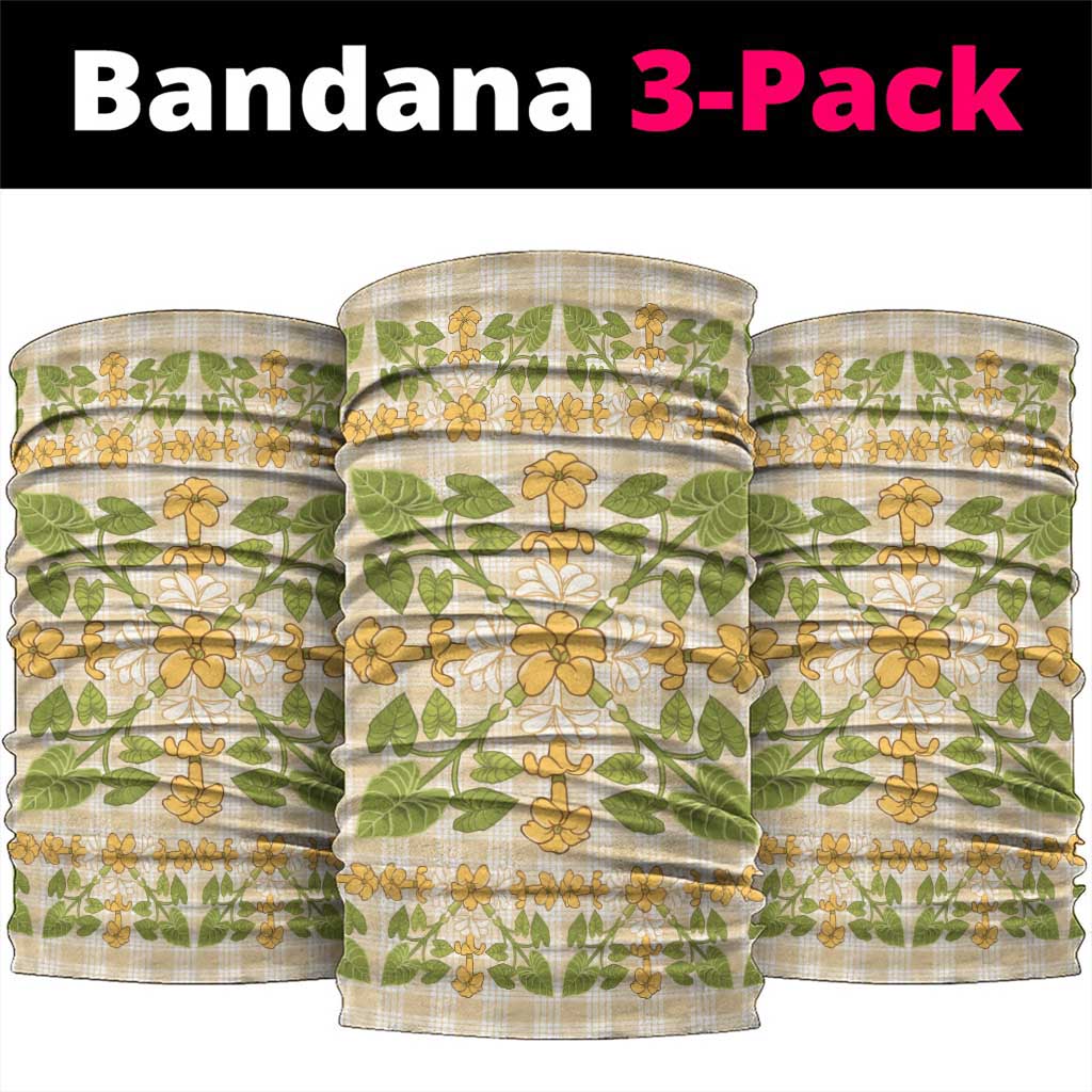 Squares Puakenikeni and Kalo Neck Gaiter Beige Palaka Hawaiian Quilt Pattern LT9 package One Size: 25*50cm Beige - Polynesian Pride