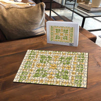Squares Puakenikeni and Kalo Puzzle Beige Palaka Hawaiian Quilt Pattern LT9 - Polynesian Pride