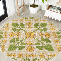 Squares Puakenikeni and Kalo Round Carpet Beige Palaka Hawaiian Quilt Pattern LT9 Beige - Polynesian Pride