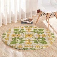 Squares Puakenikeni and Kalo Round Carpet Beige Palaka Hawaiian Quilt Pattern LT9 - Polynesian Pride