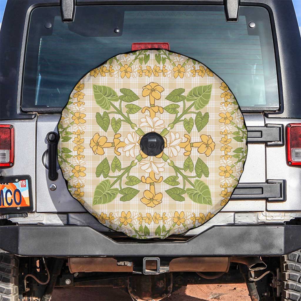 Squares Puakenikeni and Kalo Spare Tire Cover Beige Palaka Hawaiian Quilt Pattern LT9 Beige - Polynesian Pride