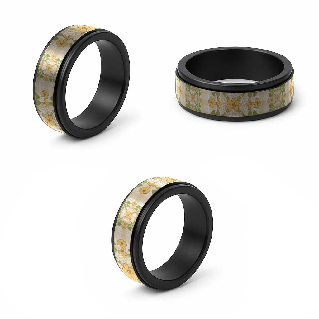 Squares Puakenikeni and Kalo Spinner Ring Beige Palaka Hawaiian Quilt Pattern LT9 - Polynesian Pride