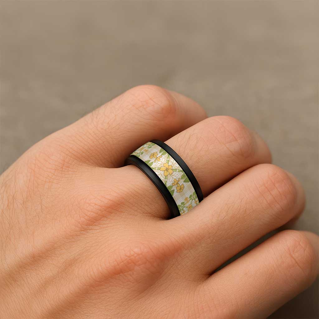 Squares Puakenikeni and Kalo Spinner Ring Beige Palaka Hawaiian Quilt Pattern LT9 - Polynesian Pride