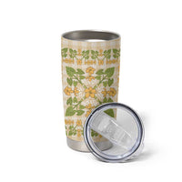 Squares Puakenikeni and Kalo Tumbler Cup Beige Palaka Hawaiian Quilt Pattern LT9 - Polynesian Pride