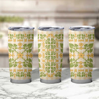 Squares Puakenikeni and Kalo Tumbler Cup Beige Palaka Hawaiian Quilt Pattern LT9 - Polynesian Pride