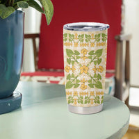 Squares Puakenikeni and Kalo Tumbler Cup Beige Palaka Hawaiian Quilt Pattern LT9 - Polynesian Pride